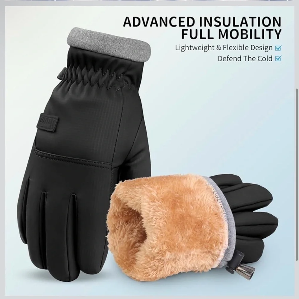 ihuan Black Kids Winter Gloves with Gray Cuffs Size Medium